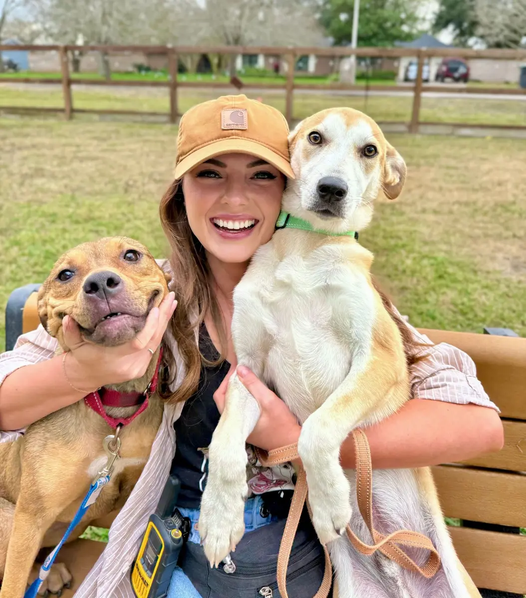 Sam with two rescue dogs